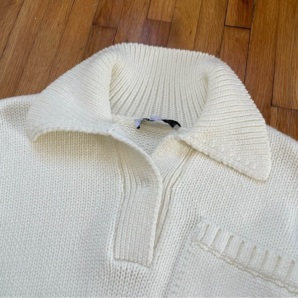 Zara Knit Polo Sweater Size Small White / Ivory - Picture 5 of 8